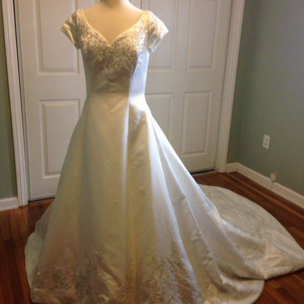 Monique Luo beaded wedding gown, cathedral train